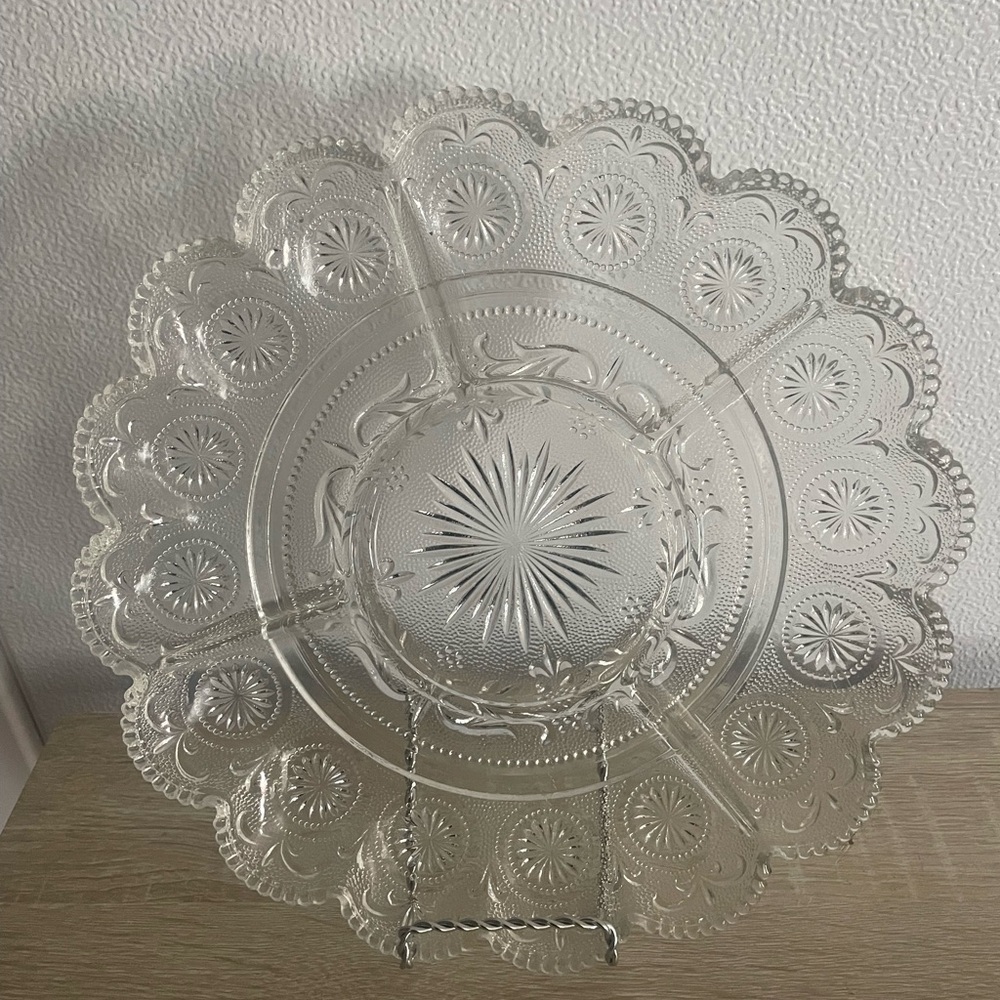 Vintage Brockway Glass American Concord Clear 5-Part Relish Dish 11.5"